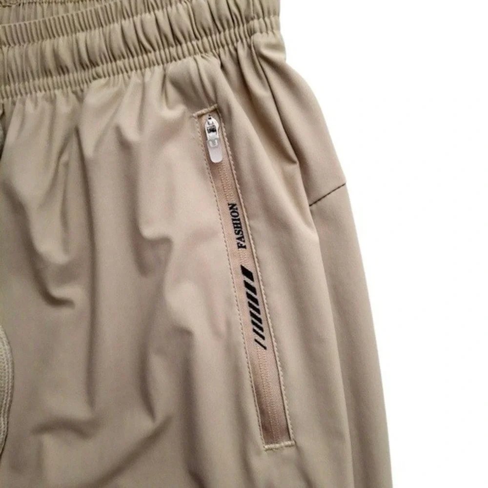 Fashion Womens‎ Joggers Active Pants Medium Beige Zip Pockets Stretch Unbranded